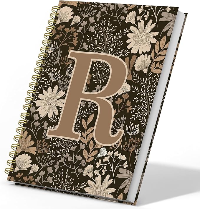 Initial R Personalized Journal Notebook, Boho Floral Journaling Notebooks for Women Girls, Costom Monogrammed Gifts for Women Mom Girls Friends, Letter Spiral Notebook, 5.5x8.3