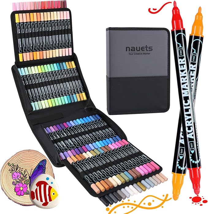 100 Colors Waterproof Dual Tip Acrylic Paint Pens, Dot & Fine Tip Premium Coloring Drawing Markers Set for Wood, Rock, Canvas, Glass, Ceramic Surfaces and DIY Crafts Making Art Supplies