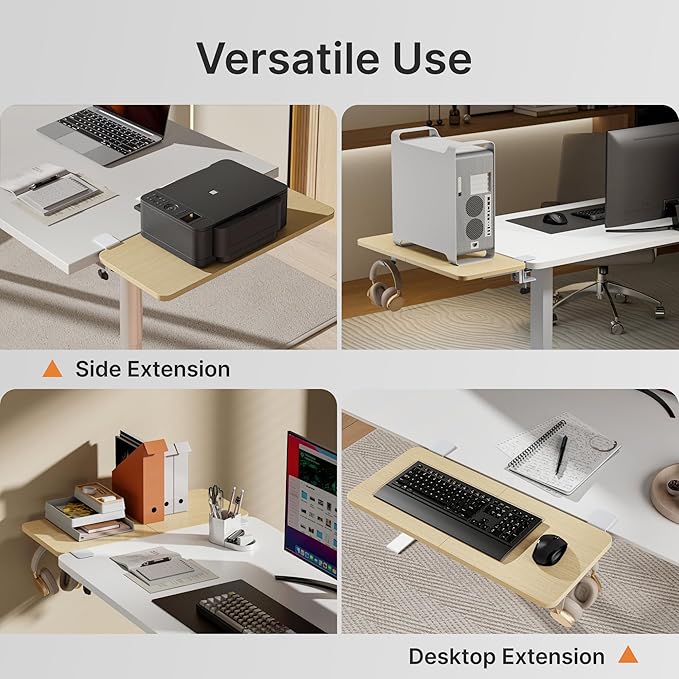 Desk Extender Tray, 28" x 12" Clamp On Desk Shelf, Desk Extension with Laptop Holder, Table Desk Arm Rest, Clamp On Keyboard Tray for Office and Home, Workstation Organizer, Large, Wood