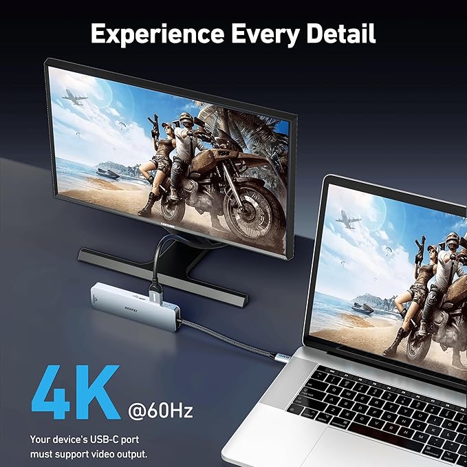 BENFEI 6-in-1 USB C Hub with HDMI(4K@60Hz), 2 USB-A, 1 USB-C Data, 100W Charge, Gigabit Ethernet, Silicone Tangle-Free Cable Compatible with MacBook Pro/Air, iPad Pro, iMac, iPhone 15 Pro/Pro Max