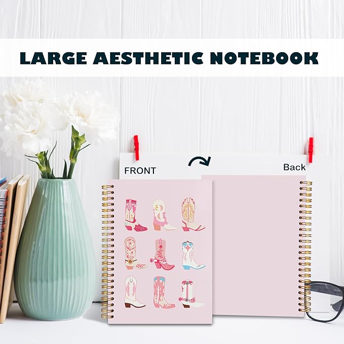 BearCake Cute Pink Cowgirl Boots Spiral Journal Notebooks Women Girls,Western Cowgirl Gifts for Women,Western Office Supplies, Western Stuff for Women,Cowgirl Stuff, Boho Western Notebook,Cute Notebooks for Women 5.5x8.3