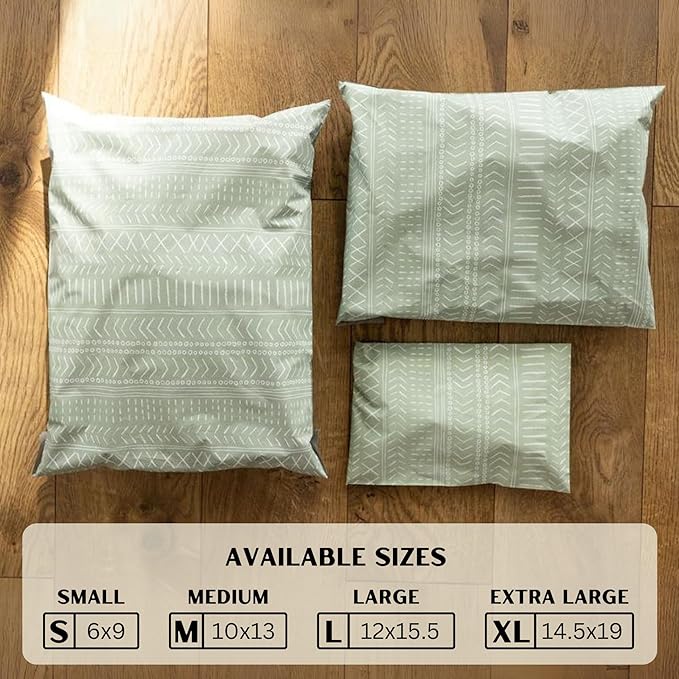 Poly Mailers 10x13 Inch 100 Pack Medium Shipping Bags Strong Thick Mailing Envelopes | Self Sealing Adhesive | Waterproof & Tear Resistant | Small Business Packaging for Clothing - Boho Sage Green
