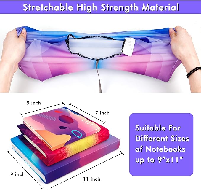 Feela 8 Pack Stretchable Jumbo Fabric Book Covers - Washable Durable Reusable Nylon for Hardcover Textbooks Notebooks up to 9"x11" - 8 Neon Patterns