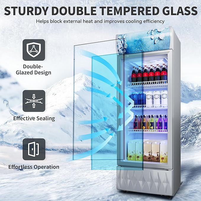 YITAHOME 6.9 CU.FT. Beverage Display Refrigerator with One Glass Door, Commercial Drink Beer Fridge Cooler for Home Office with Customized Light Box 7 Speed Control 3 Ajustable Shelves and Locking
