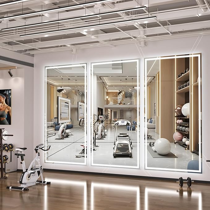 Hasipu Full Length Mirror with Lights, 95" x 40" LED Lighted Floor Standing Mirror, Full Body Dressing Hanging Mounted Mirrors, Dimmable, Tempered Glass, Safe to Use, Square White