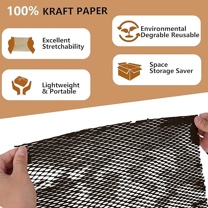 Honeycomb Packing Paper, 12" x 100' Packing Paper Substitute Alternative for Bubble Cushioning Wrap for Moving Shipping Packaging, Recyclable Moving Supplies Bubble Packing Wrap Roll-Black