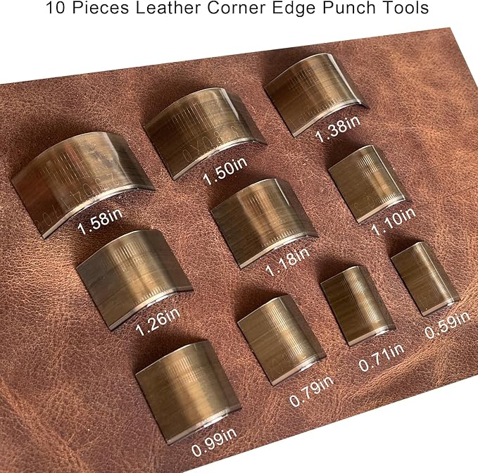 10 Pieces Leather Corner Punch Set, Leather Corner Cutter End Punch Tool, High Carbon Steel Edge Cutter Corner Trimmers with Mat, Cutting Dies Edge Trimmers Kit for DIY Leathecrafts