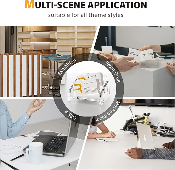 SANRUI Acrylic Business Card Holder for Desk, 2 Tier Clear Tilt Business Name Card Display Holders Stand Storage Organizer Fits 120 Business Cards (Horizontal, 2-Slot)