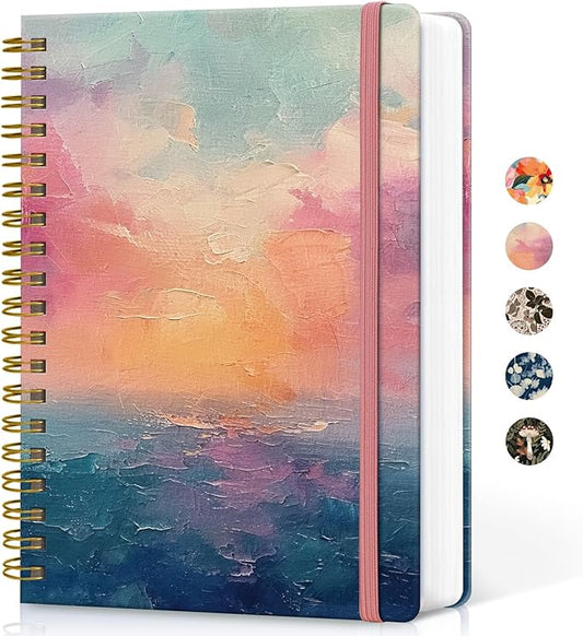 Lined Spiral Notebook Journal for Work, 300 Pages Thick B5 (7.1"x10") College Ruled Journal for Women & Writing, Hardcover Notebook for Note Taking, Perfect for Office Home School Supplies, Sunset