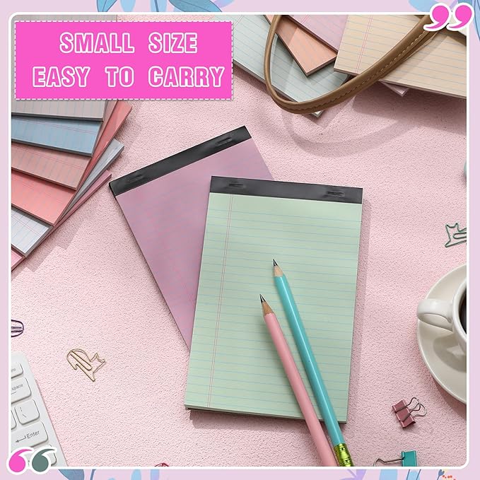 Lincia 12 Pcs 12 Pcs 5" x 8" Small Legal Pads Colored Lined Note Pads Narrow Ruled Writing Notepads 50 Sheets Per Micro Paper Notebook Lined and Perforated for College Office Supplies (Sweet Colors)