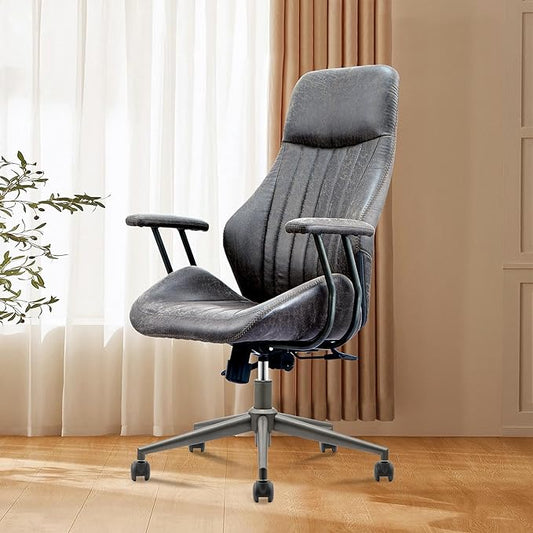 Mid Century Modren Office Chair - High Back Swivel Executive Chair with Lumbar Support,Ergonomic Computer Desk Chair with Wheels,Faux Lether Suede Task Chair,350lbs (Grey, High Back)