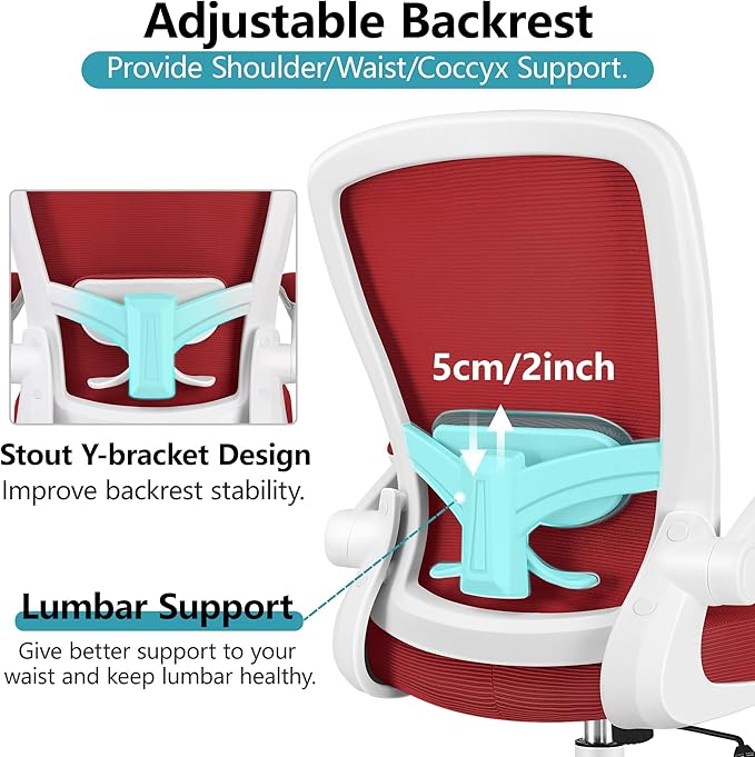 FelixKing Office Chair, Ergonomic Desk Chair Breathable Mesh Chairs with Adjustable High Back Lumbar Support Flip-up Armrests, Executive Swivel Comfy Task Computer Chairs for Home Office Fire Brick