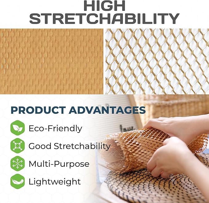 HexcelWrap Mini - Honeycomb Packing Paper, Eco-Friendly, Sustainable Paper Bubble Wrap for Shipping & Moving, Cushioned Packing Material in Easy Self-Dispenser Box - Natural, 12" x 300'