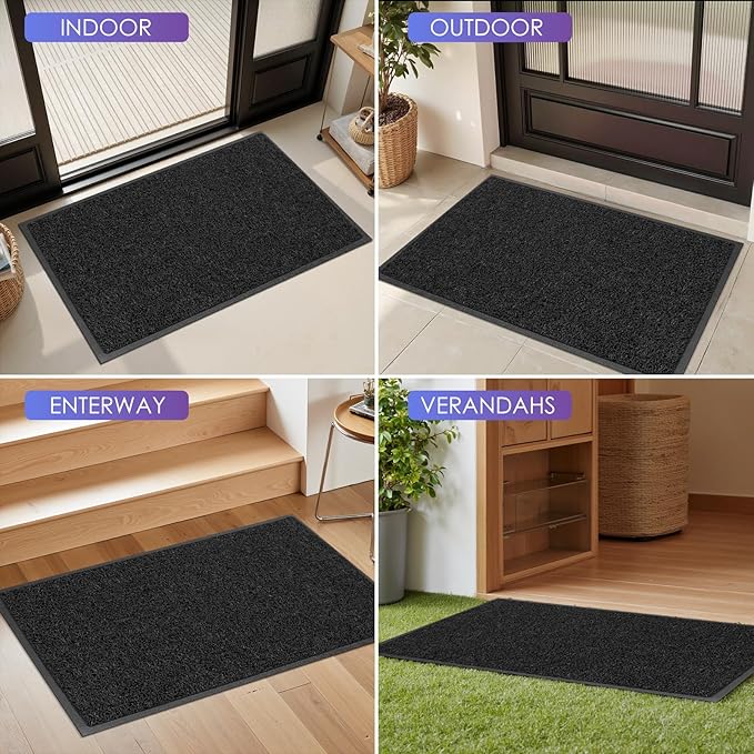 Kuyal Door Mat, 2'x3' Indoor Outdoor Entrance Mat to Trap Dirt and Moisture, Non Slip Waterproof Outdoor Mats, Commercial Floor Inside Outside Entrance, Heavy Duty Durable Welcome Mats, Black