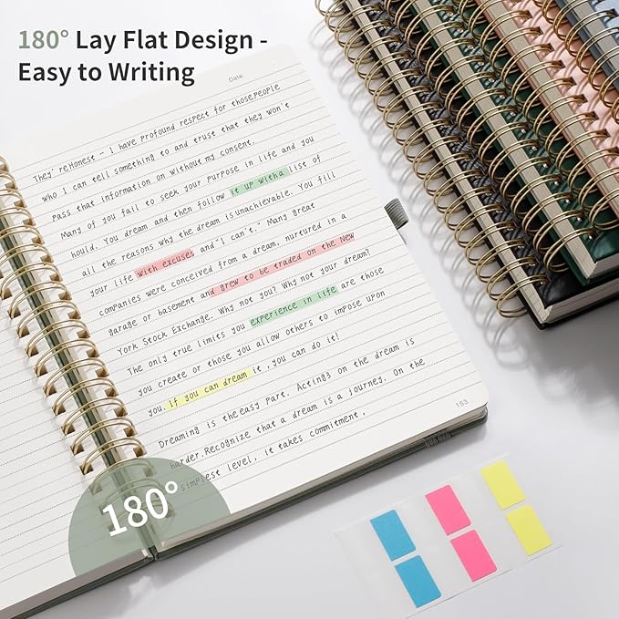 EMSHOI Spiral Notebook College Ruled, 300 Numbered Pages, A4 Large Hardcover Leather, 100 GSM Thick Lined Journal for Women Men Work Writing Journaling Note Taking, 8.27" x 11.2", Black