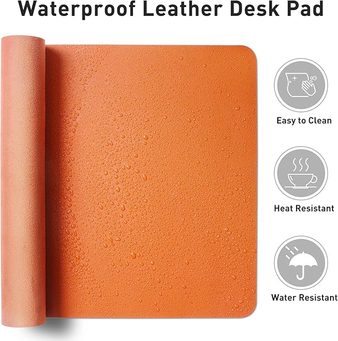 Aothia Leather Desk Pad Protector, Mouse Pad, Office Desk Mat, Non-Slip PU Leather Desk Blotter, Laptop Desk Pad, Waterproof Desk Writing Pad for Office and Home (31.5" x 15.7",Hermes Orange)