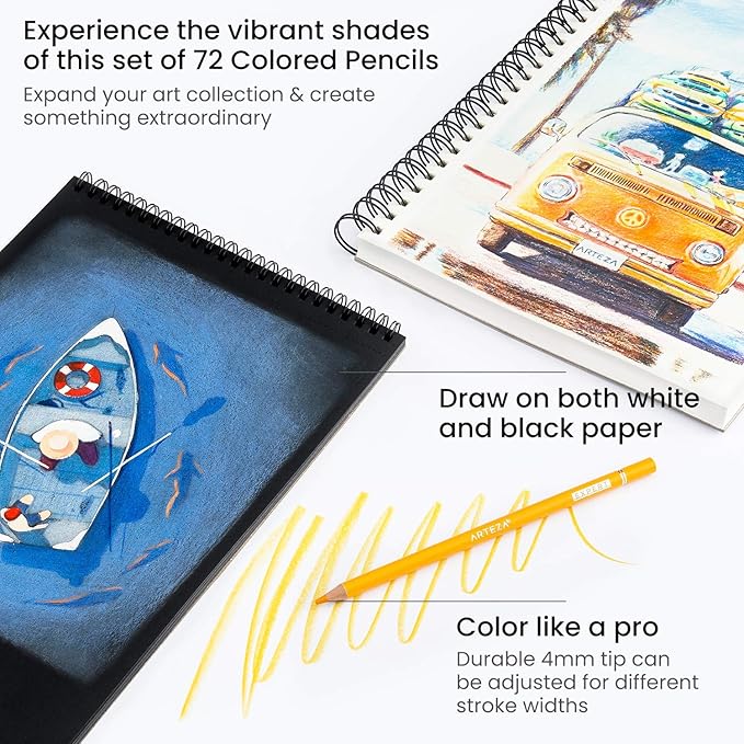 ARTEZA Colored Pencils, 72 Wax-Based Color Pencils, Vibrant Coloring Pencils in Tin Box for Adults, Professional Art Supplies