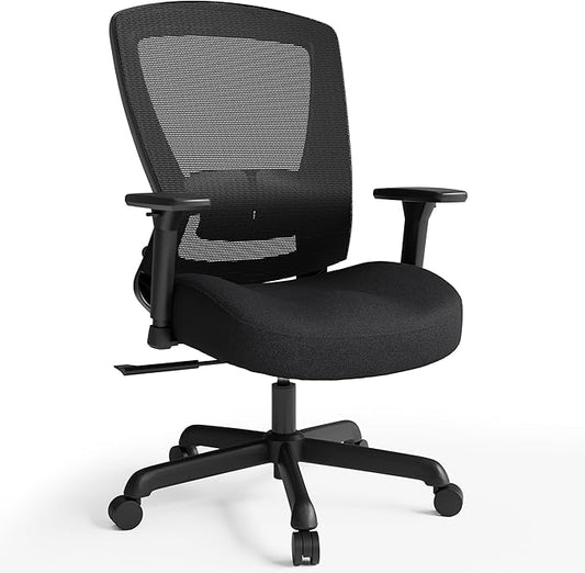 T96C Ergonomic Home Office Chair, Mesh Computer Desk Chair with 4D Armrests, Adjustable Lumbar Support,Tilt Function, Executive Rolling Swivel Task Chair for Long Hours (Black - Upholstered Seat)