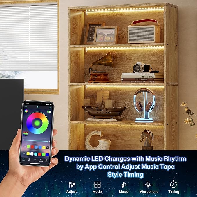 Tribesigns Tall Bookcase and Bookshelf, 70.8" Large Bookcases Organizer with LED Lights, Heavy Duty Free-Standing Library Bookshelf with 5-Tier Storage Shelves for Living Room, Bedroom (Brown)