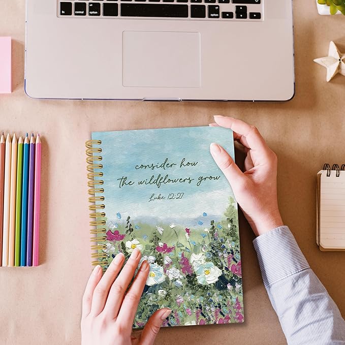 Wildflower Christian Spiral Notebook, Bible Journaling Notebooks for Women, Religious Scripture Hardcover Journals for Office School 160 Pages 5.5 x 8.3 Inch, Spring Flower Gifts for Women