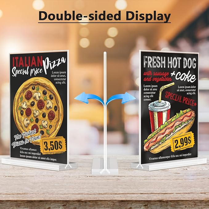 MaxGear Acrylic Sign Holder 8.5x11 Inches 18 Pack, Double Sided Clear Display Stand Table Top Paper Holder, Vertical Menu Flyer Stand, Plastic Frame for Stores, Restaurants, Hotels, Office