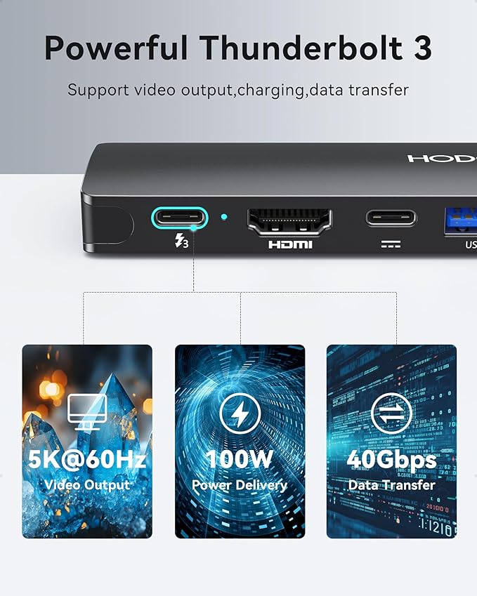 USB C Adapter Hub for MacBook Pro Air 2025-2018, Mac Adapter Multiport for MacBook 13" 15" 16", Mac Accessories Hub 8 in 2 with HDMI Thunderbolt 3 USB-C USB 3.0 2.0 SD/TF Card Reader, Black