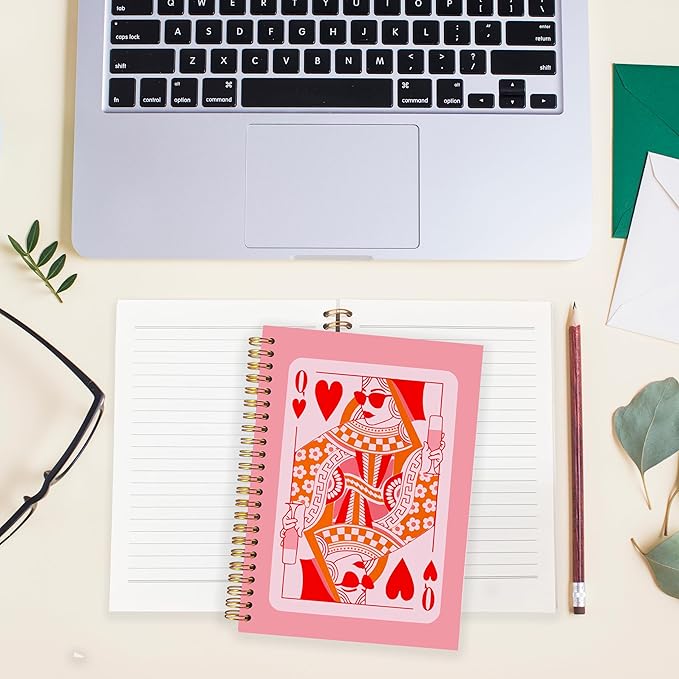 BearCake Funny Pink Queen of Hearts Notebook Journal, Preppy Notebook, Pink Aesthetic Notebooks, Pink Office Supplies, Hardcover Spiral Notebook 5.5x8.3, Pink Desk Accessories for Women Office