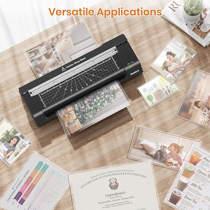 Laminator Machine, 13-Inch Thermal Laminator with Steel Paper Cutter, 13 Laminating Pouches, Corner Rounder, Jam Release Button for Home, Office, School, Teachers, Personal Use, Black