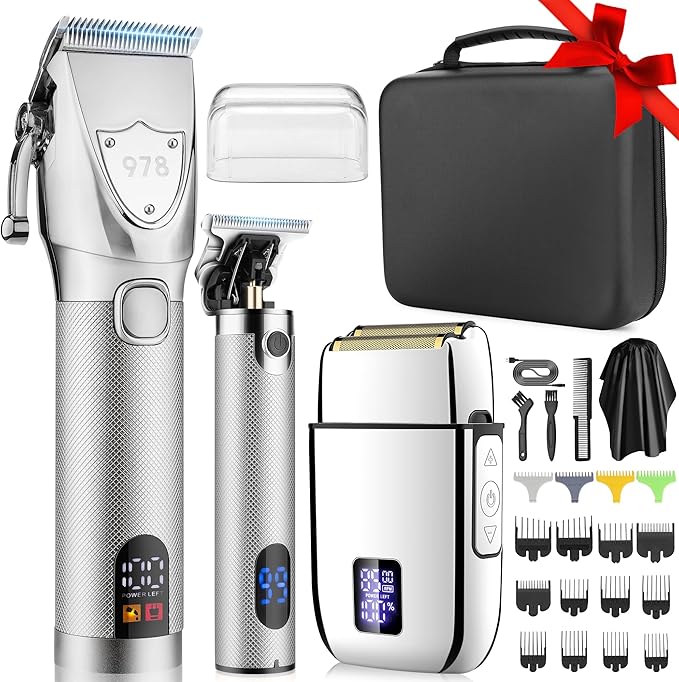 Lanumi Professional Hair Clippers Electric Razor Shavers Men 3 Piece Set Rechargeable Clippers and Trimmers Beard Trimmer Barber Kit with Travel Case Clippers for Hair Cutting Gifts for him