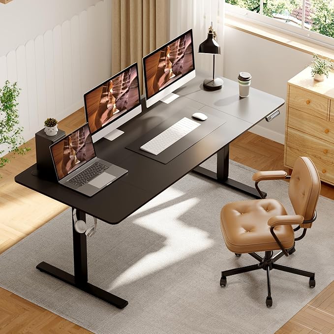 Adjustable Stand Up Desk, Large 71x31 Inches Height Adjustable Standing Desk with Cable Management, Home Office Computer Desk with Memory Preset & Charging USB Port & Sedentary Reminder