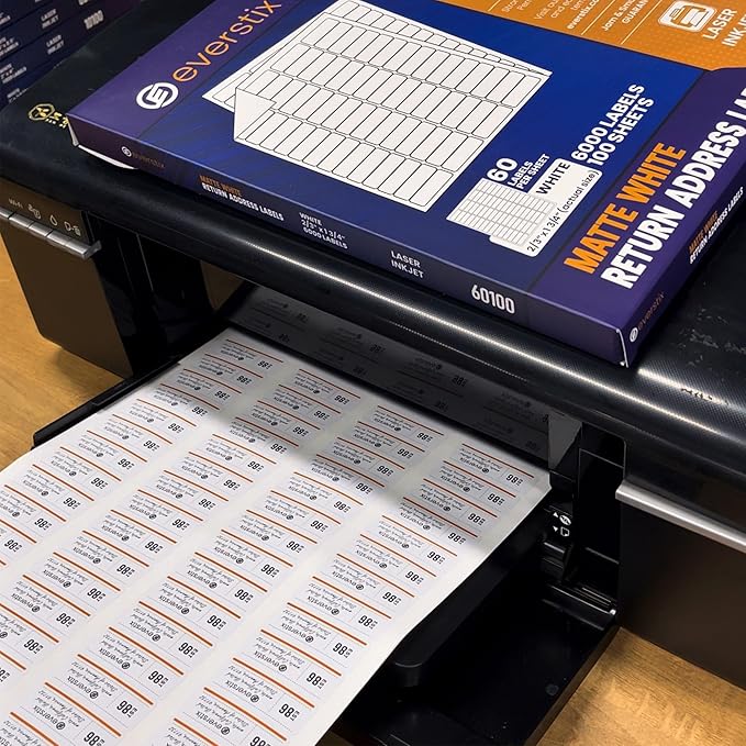 2/3" x 1-3/4", 100 Sheets, 6000 Return Address Labels for Laser & Inkjet Printers, Permanent Adhesive, Letter Size