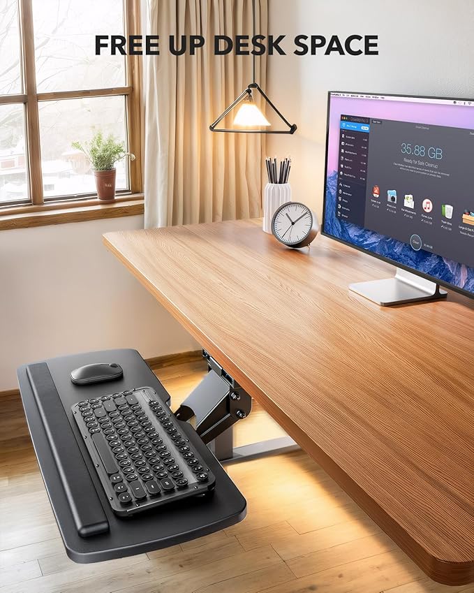 HUANUO Keyboard Tray Under Desk, 360 Adjustable Under Desk Keyboard Tray Slide Out, Ergonomic Pull Out Keyboard Tray Under Desk, 25"W x 9.84"D