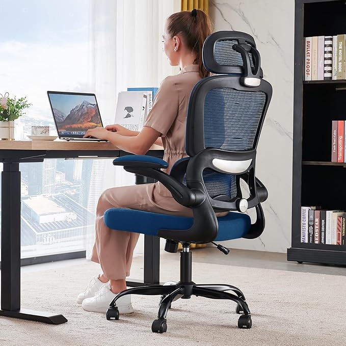 TRALT Office Chair Ergonomic Desk Chair, 330 LBS Home Mesh Office Desk Chairs with Wheels, Comfortable Gaming Chair, High Back Office Chair for Long Hours (Blue)