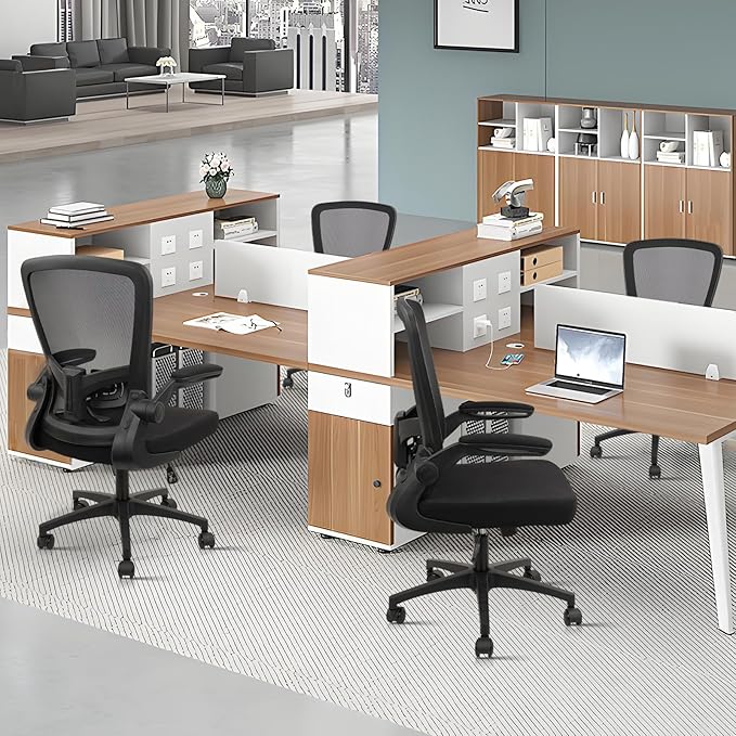 Office Desk Chairs with Wheels, Ergonomic Mesh Chair with Adjustable Height Lumbar Support, Rolling Swivel Computer Task Chair with Flip Up Armrests for Home, Study, Conference, Black (4PK)