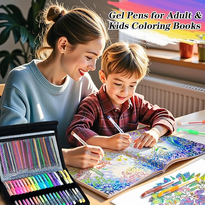 Gel Pens for Adult Coloring Books, 160 Pack Artist Colored Gel Pen with 40% More Ink, Black Case. Perfect for Kids Drawing Doodle Crafts Journaling Planner