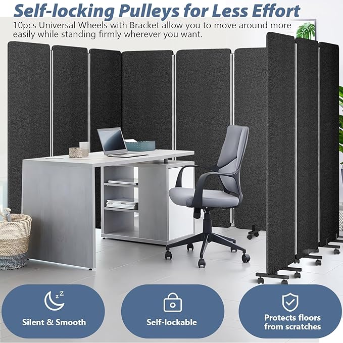 Acoustic Room Divider Privacy Panel with Wheels, 3 Panel Soundproof Room Divider (Aluminum Frame) for Room Partition, Folding Room Dividers Separation Office Cubicle Wall Sound Proof Partition Divider