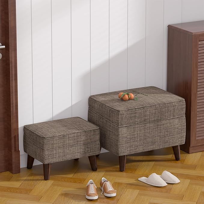 Foot Rests with Adjustable Cover, BOGO, Storage Ottoman Dorm, Footstool and Sitting Stool, Ottoman Foot Stool Set for Living Room, Bedroom, Dorm, Brown