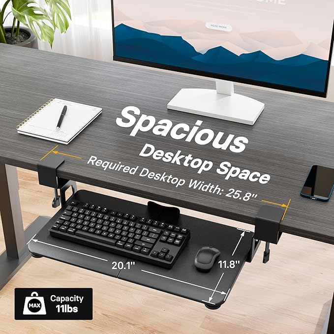 BONTEC KMT01-PJ Under Desk Keyboard Tray, Pull-Out Keyboard & Mouse Platform with C-Clamp, 20 x 11.8 in Space-Saving Ergonomic Slide-Out Drawer, Black