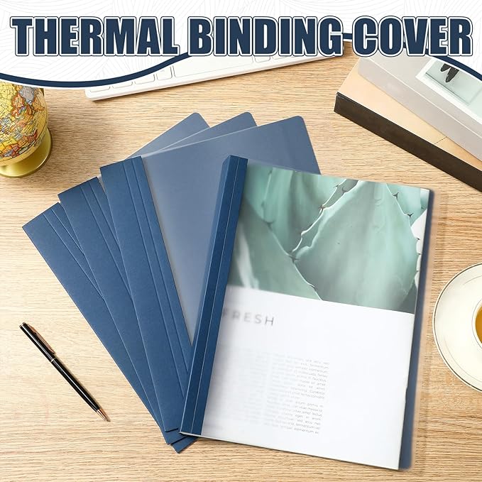 10 Pcs Thermal Binding Covers, 8.5 x 11 Inch Letter Size, 1 Inch Spine Holds 240 Sheets, Clear Front Paper Back Report Cover Suitable for Schools Offices Presentation(Blue)
