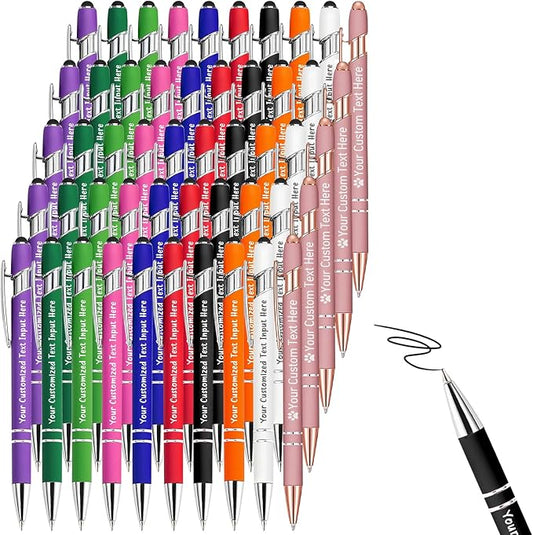 Up to 500 Pcs Personalized Ballpoint Pen Custom Pens Free Engraved Bulk with Name Logo Soft Black Ink Stylus with Touch Metal Office Gift for Anniversaries Graduations Birthdays