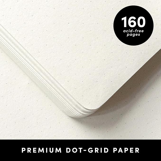 PAPERAGE Dotted Journal Notebook, (Navy), 160 Pages, Medium 5.6 in x 8 in - 100 GSM Thick Paper – Hardcover Journaling Notebook for Work, School & Bullet Journaling