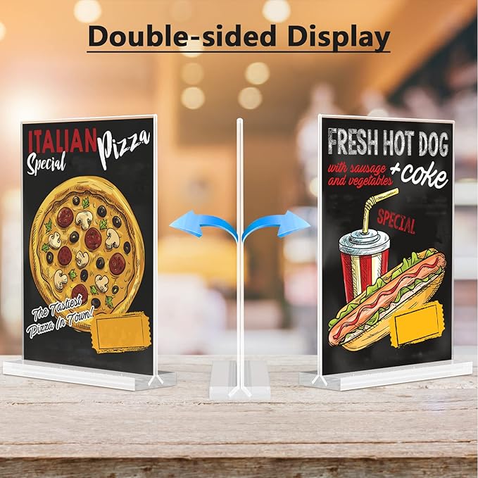 MaxGear Acrylic Sign Holder 8.5x11 6 Pack, Double Sided Clear Table Stand, Vertical Flyer Holder, Plastic Frame Display for Picture, Stores, Restaurants, Hotels, Office T Shape