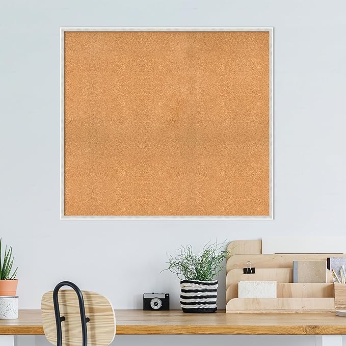 Amanti Art Natural Cork Board for Wall, 37x41 Vision Board with White Frame, Oversize Corkboard Office Decor for Home Organization, Modern Corkboard Pinboard to Display Items for Home Organization in