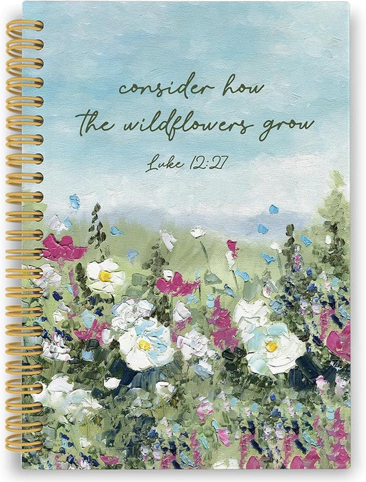 Wildflower Christian Spiral Notebook, Bible Journaling Notebooks for Women, Religious Scripture Hardcover Journals for Office School 160 Pages 5.5 x 8.3 Inch, Spring Flower Gifts for Women