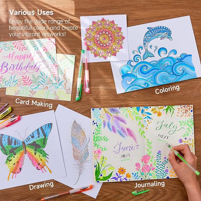 Shuttle Art Gel Pens, 130 Colors Gel Pen with 1 Coloring Book in Travel Case for Adults Coloring Books Drawing Crafts Scrapbooking Journaling