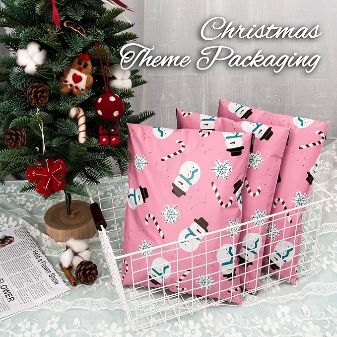 Christmas Poly Mailer 10x13 Inch 100 Pcs, Waterproof Shipping Bags for Clothing, Tear-Resistant Mailier, Strong Mailing With Self-Seal - Snowmen Printed