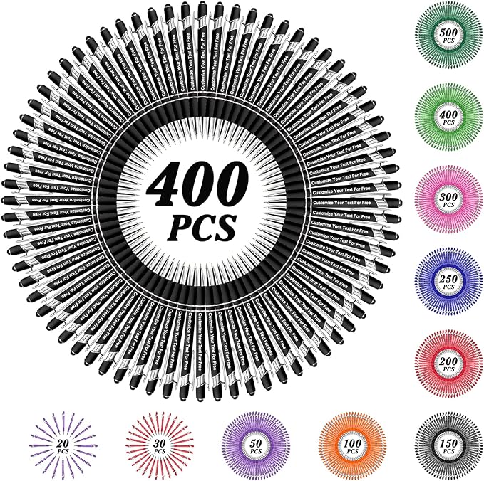 Max 500 Pcs Personalized Pens Bulk, Custom Pens with Free Engraving, Customized Stylus Tip Ballpoint Pen with Your Name Massage Text for School Office Business Graduation Anniversaries-400 Packs