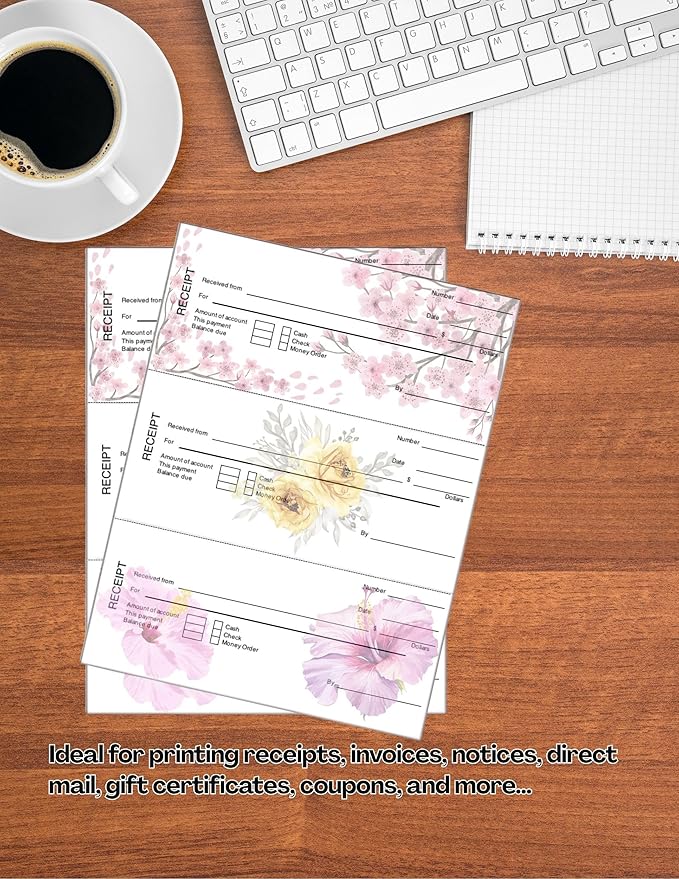 Limited Papers (TM) 8.5x11 Perforated Paper, 20/50 Pound, 75 GSM, Variety of Perforation Sizes and Colors, for Forms, Tickets, Postcards. (Peach, 3 up - horizontal 3 2/3" and 7 1/3" from bottom)