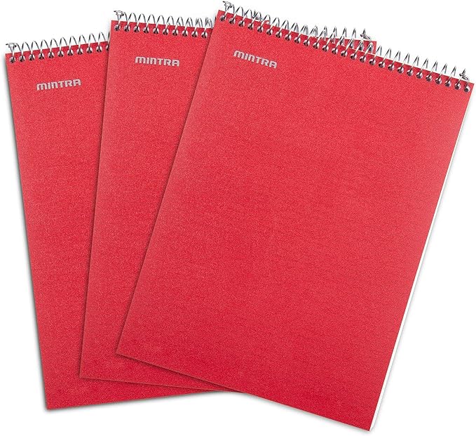 Mintra Office TOP BOUND Durable Spiral Notebooks (Red, College Ruled 3pk)