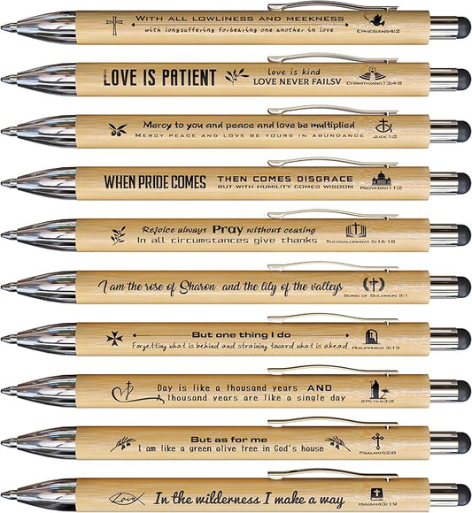 10 Pack Bible Verse Stylus Pens - Inspirational Scripture Gifts for Christians, Teachers, Office & School (Touchscreen, Black Ink, Religious Encouragement)